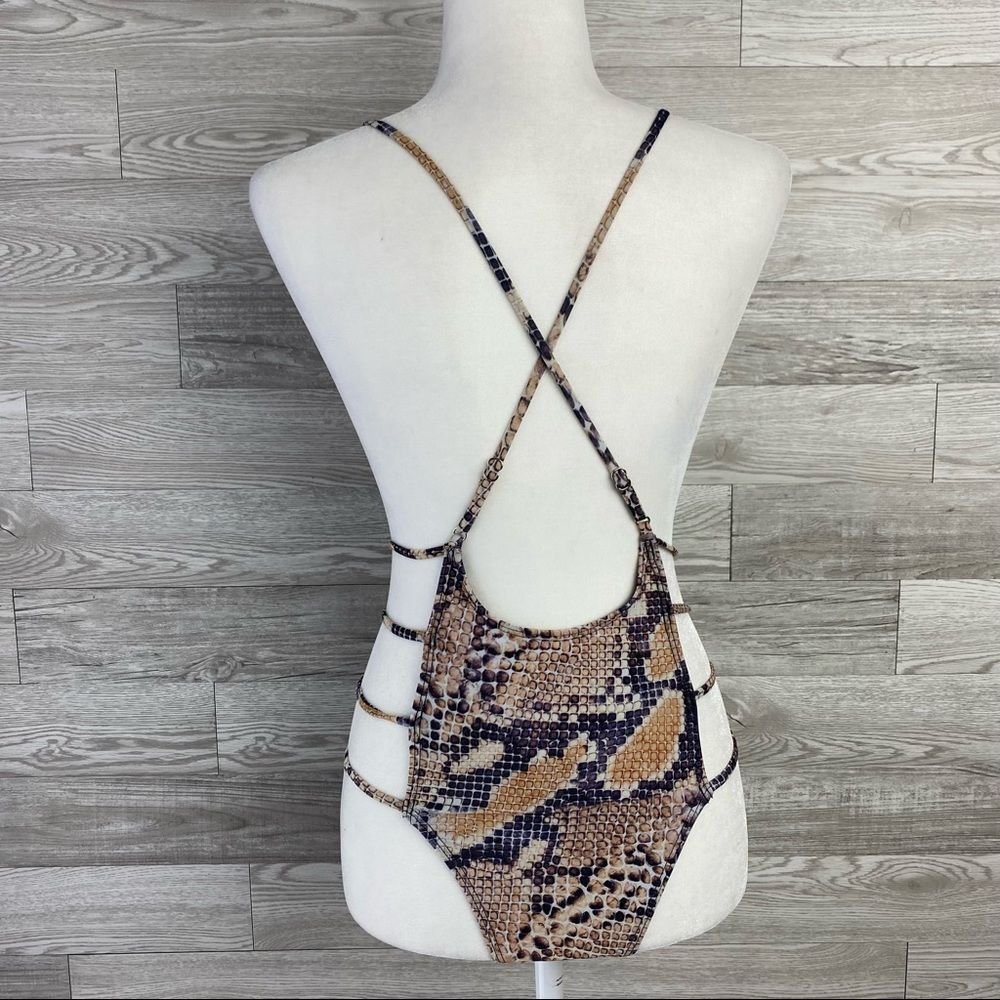 Snake Print Deep V Open Side/Back Bathing Suit - image 6